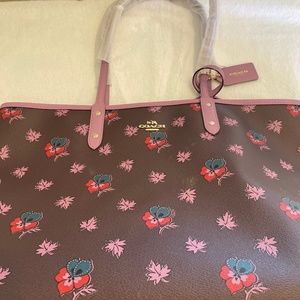 New Coach Vinyl Tote Bag  Purple Floral